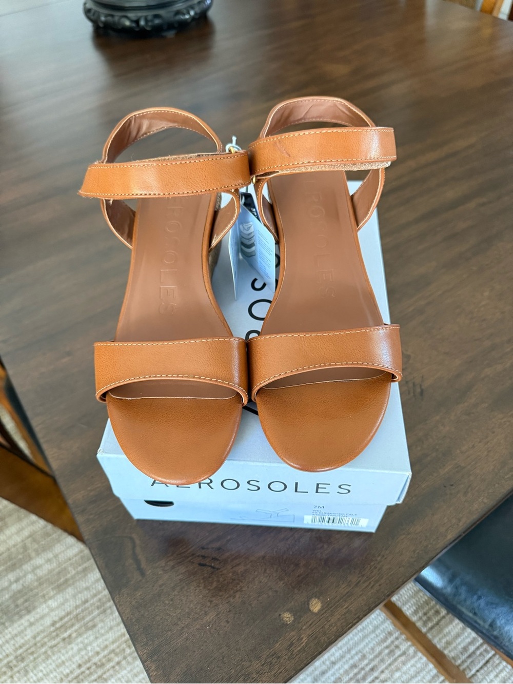 AEROSOLES Wel Burnished Calf Leather Wedge Sandals